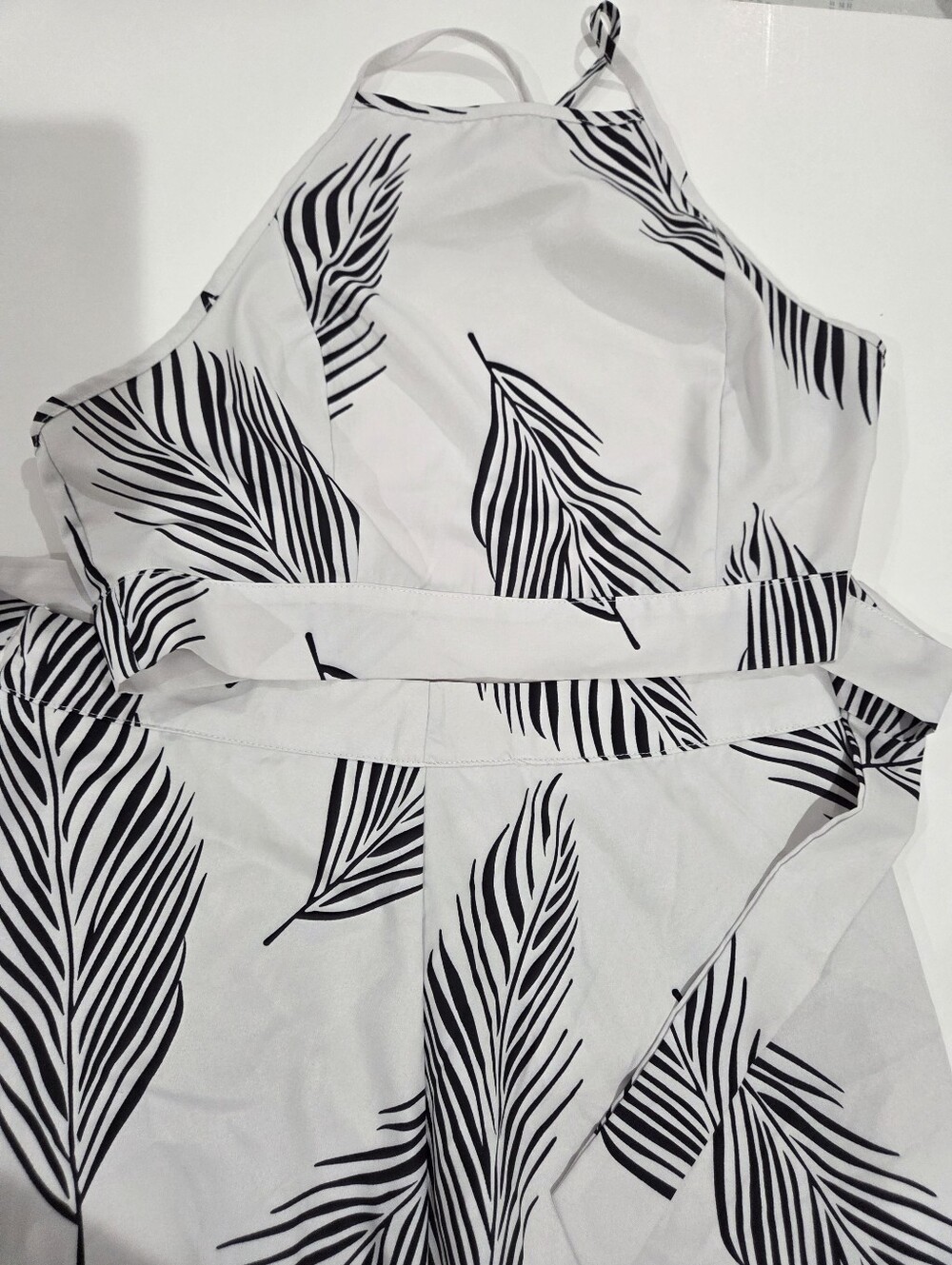 Women’s White Maxi Dress with Black Leaf - Picture 4 of 5